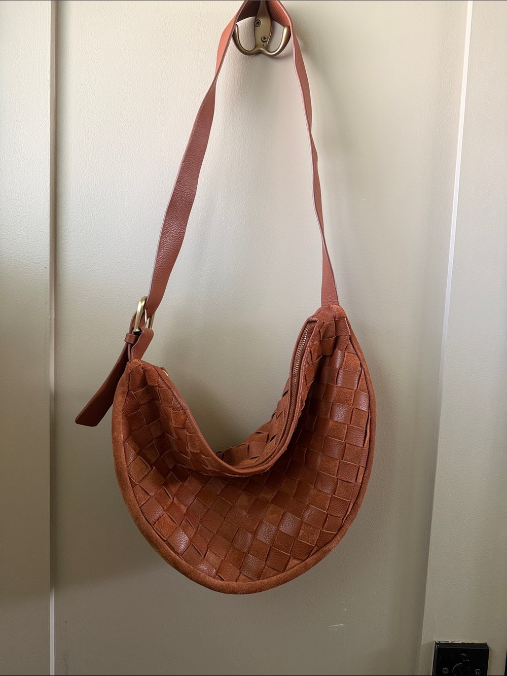 Anthropologie Woven Hobo Bag in Rust Brown